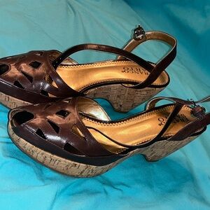 Franco Sarto Brown Platform Slingback Sandals